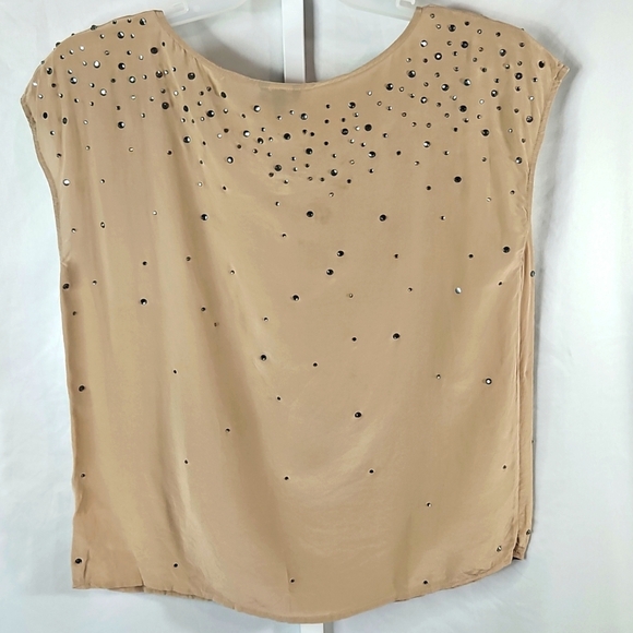 Talbots Beige Studded 100% Silk Women's Top Size Medium - Picture 6 of 7